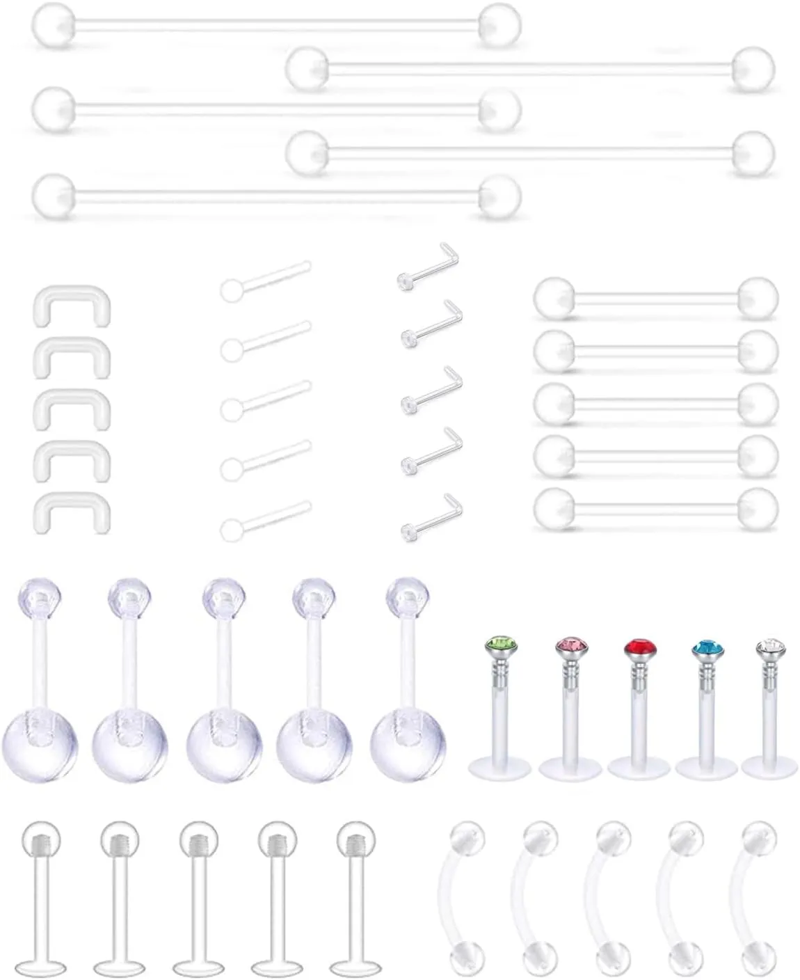 Belly Button Rings 40-200Pcs pack set Glow in The Dark Belly Rings Acrylic Banana Barbells 14G Surgical Steel Bar Mix Color Body Piercing Jewelry