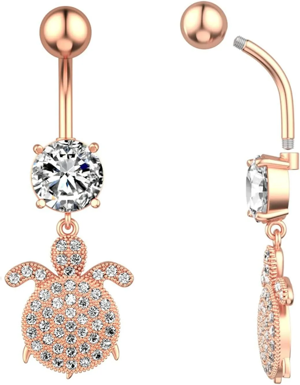 Belly Rings Stainless, 2pcs Navel Piercing Rings Dangle Cubic Zirconia Long 14G Womens Belly Button Rings Dangle Turtle
