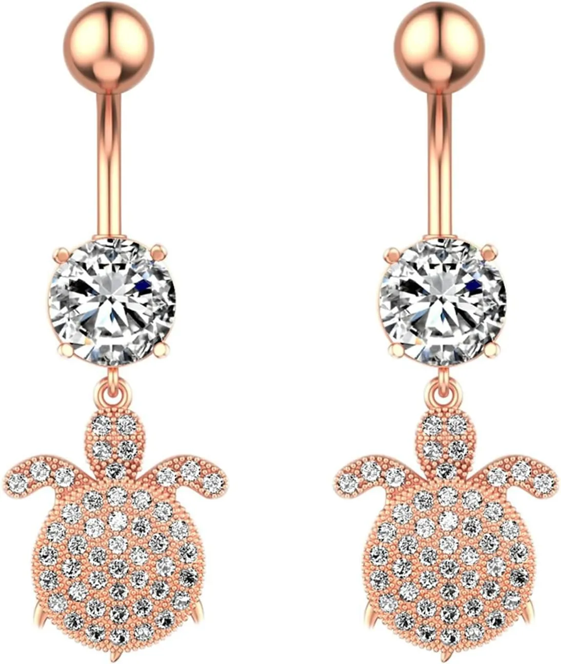 Belly Rings Stainless, 2pcs Navel Piercing Rings Dangle Cubic Zirconia Long 14G Womens Belly Button Rings Dangle Turtle
