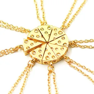 Best Friend Cheese Pizza Pendant Necklace Crystal Charm BFF Friendship Matching Necklace Set Gift for Friends Unisex (Golden Cheese (8 Pcs))