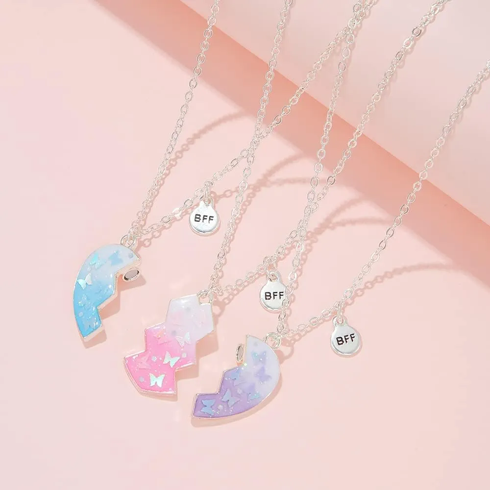 Best Friend Necklaces for 3 Matching Heart Pendant Magnetic Bff Friendship Necklace