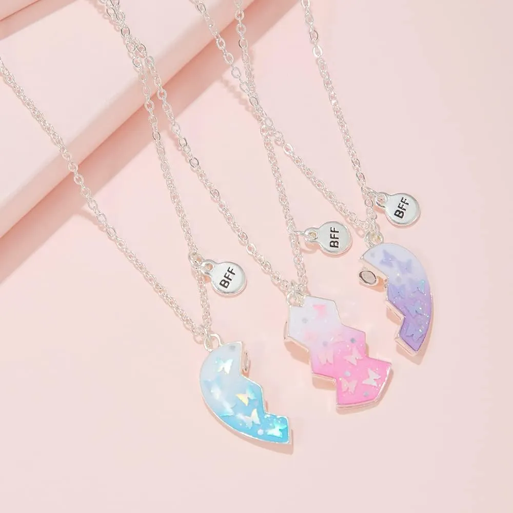 Best Friend Necklaces for 3 Matching Heart Pendant Magnetic Bff Friendship Necklace
