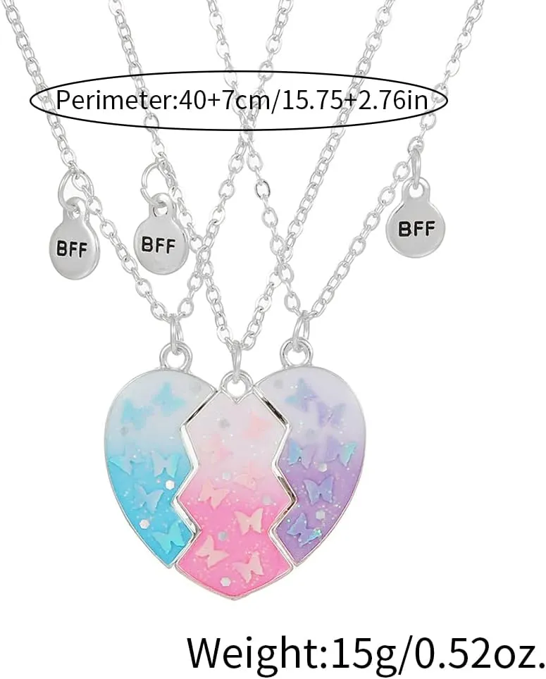 Best Friend Necklaces for 3 Matching Heart Pendant Magnetic Bff Friendship Necklace