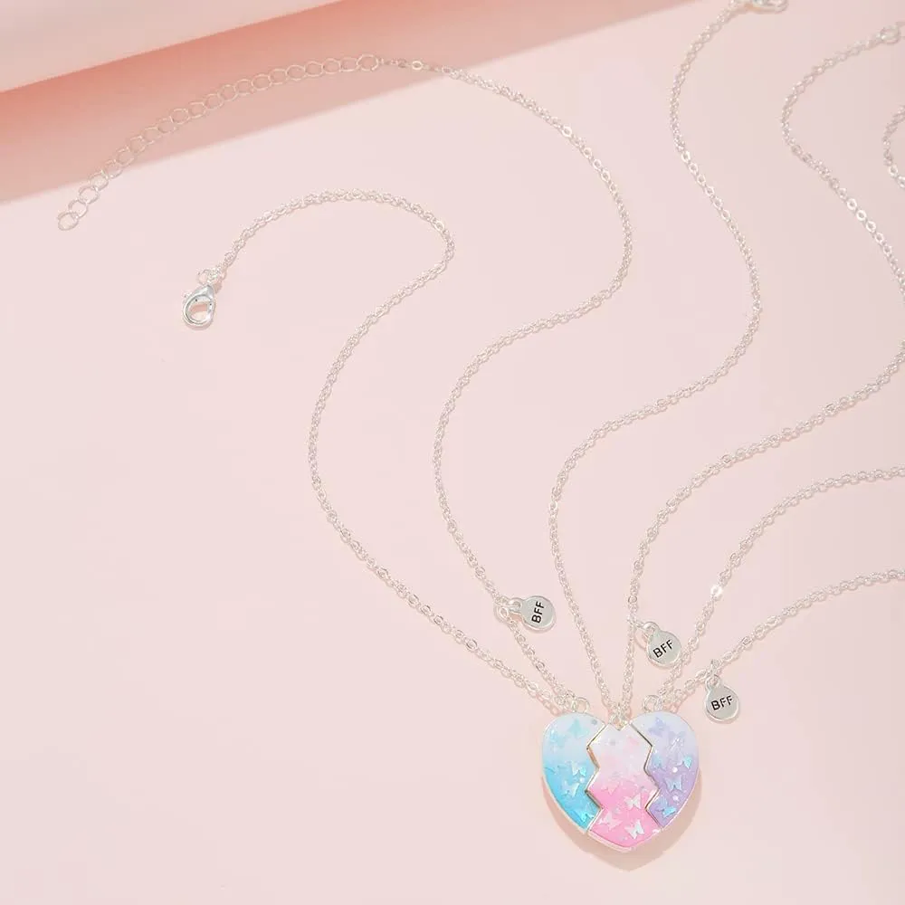 Best Friend Necklaces for 3 Matching Heart Pendant Magnetic Bff Friendship Necklace