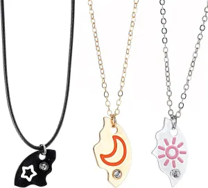 Best Friend Necklaces Forever Ever Necklace for 3 Split Heart Engraved Weirdo Sun Star Moon Pendant Necklaces Matching Puzzle Set Sisters Friendship Thanksgiving Day
