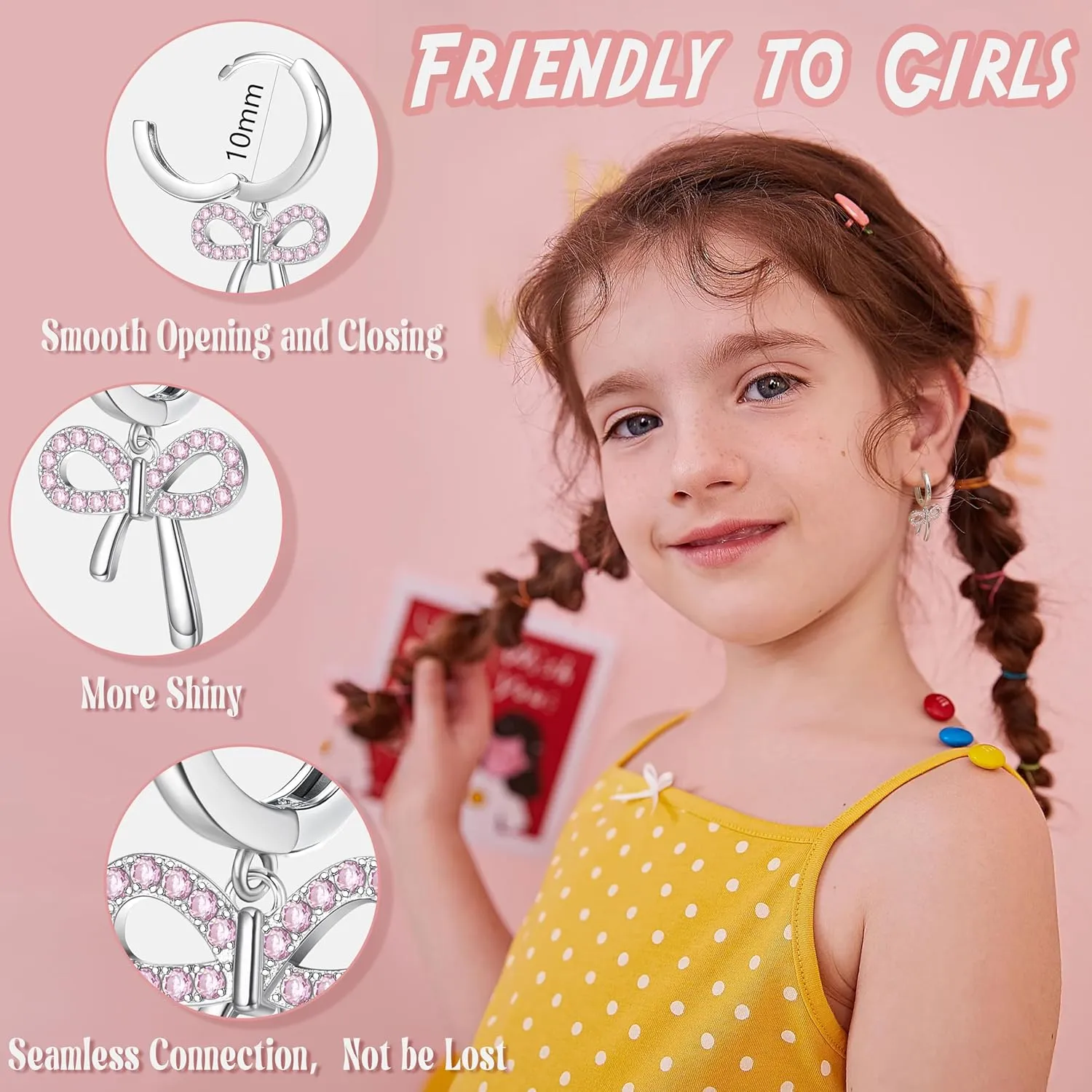 BESTEEL 4 Pairs Hypoallergenic Huggie Hoop Earrings for Girls Women Silver Small Dangle Hoop Earrings Bow Earrings Tiny Cute CZ Heart Butterfly Earrings Set Pink Colorful Star Earrings for Sensitive Ears(over 3 years old)