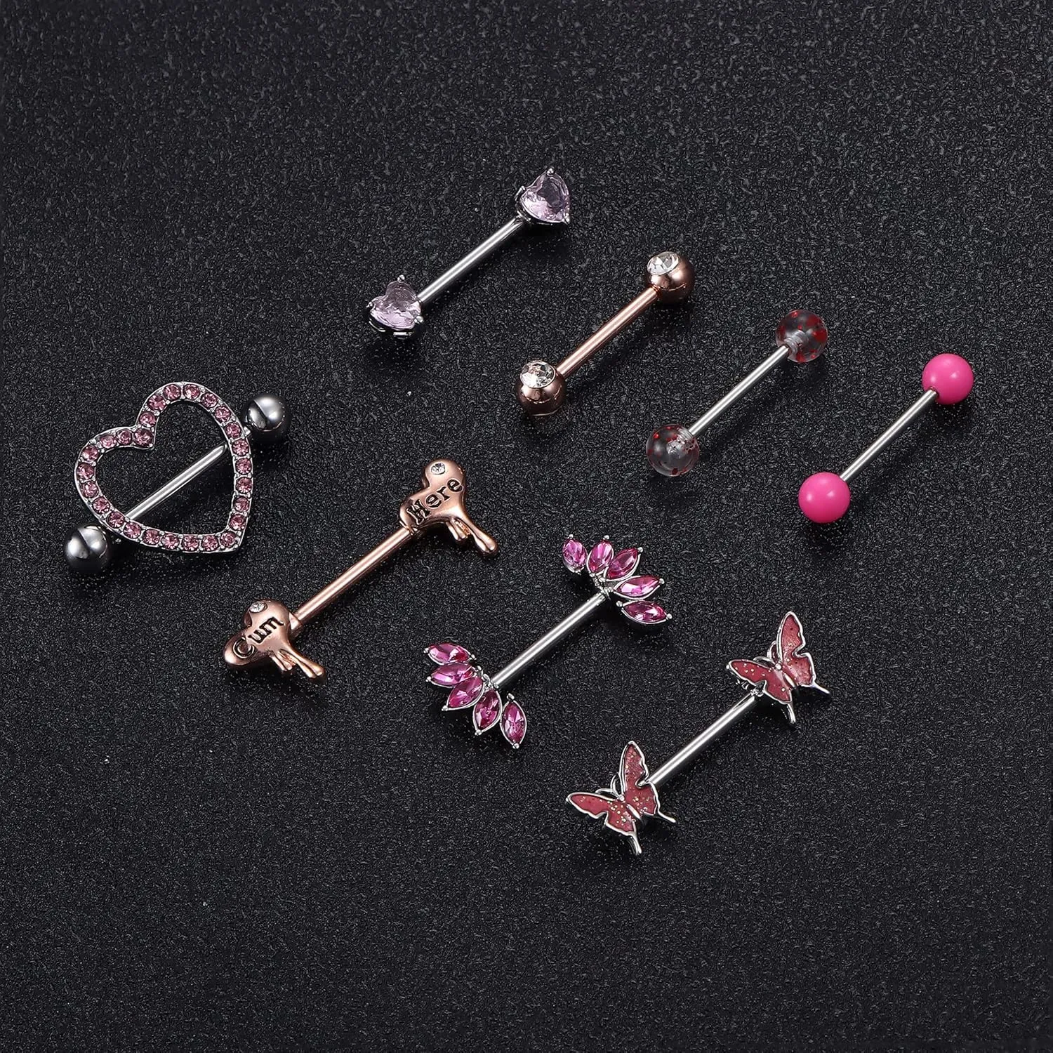 Besteel 8 Pairs Nipple Rings 14G Stainless Steel Nipplerings CZ Heart Butterfly Ball Tongue Barbell Rings Retainer Body Piercing Jewelry for Women
