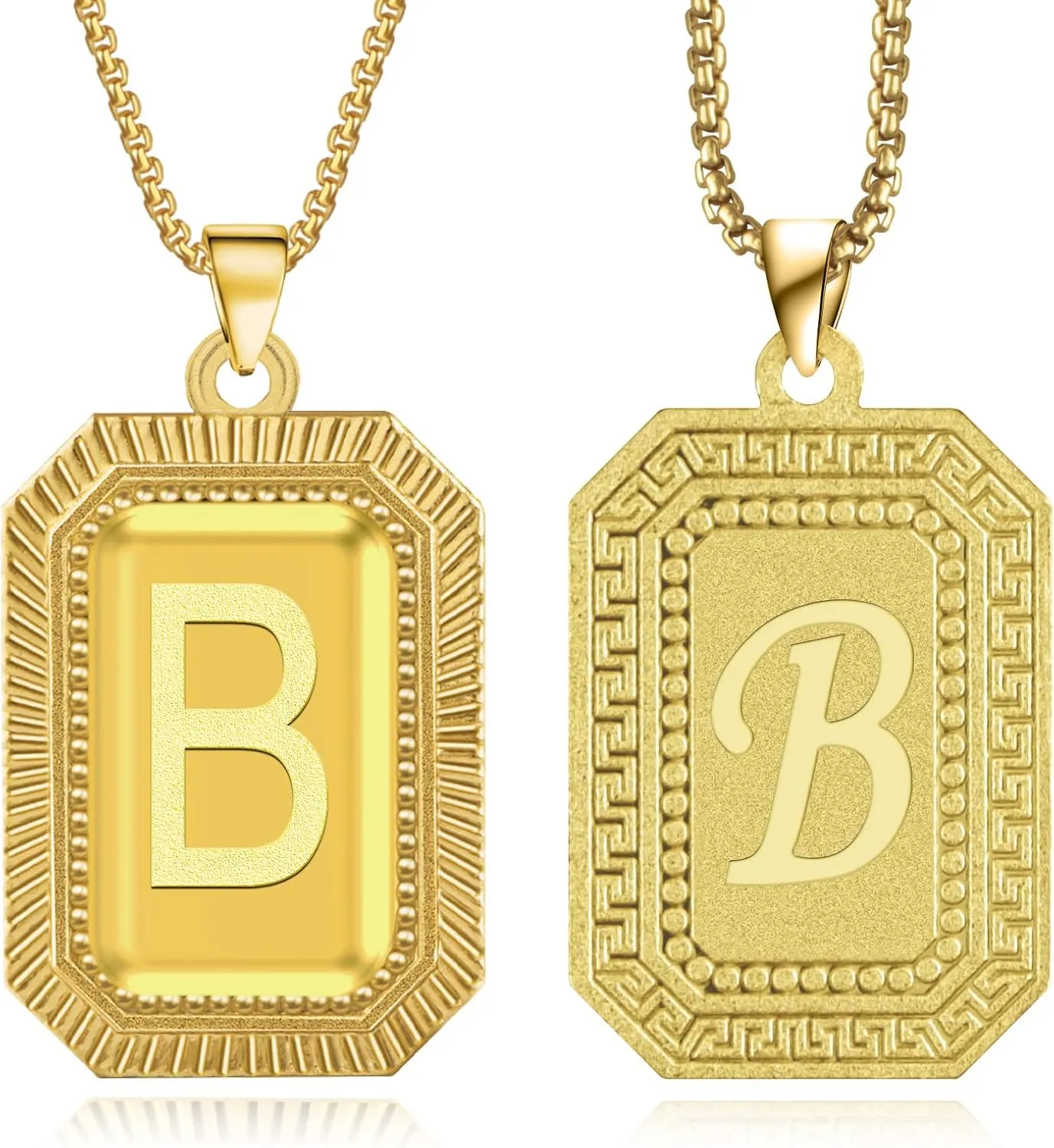Beutirer 18K Gold Plated Initial Necklace for Men Women, A-Z 26 Alphabet Letter Personalized Name Necklaces, Square Double Side Engraved Pendants, Adjustable Size, Trendy Jewelry Gifts
