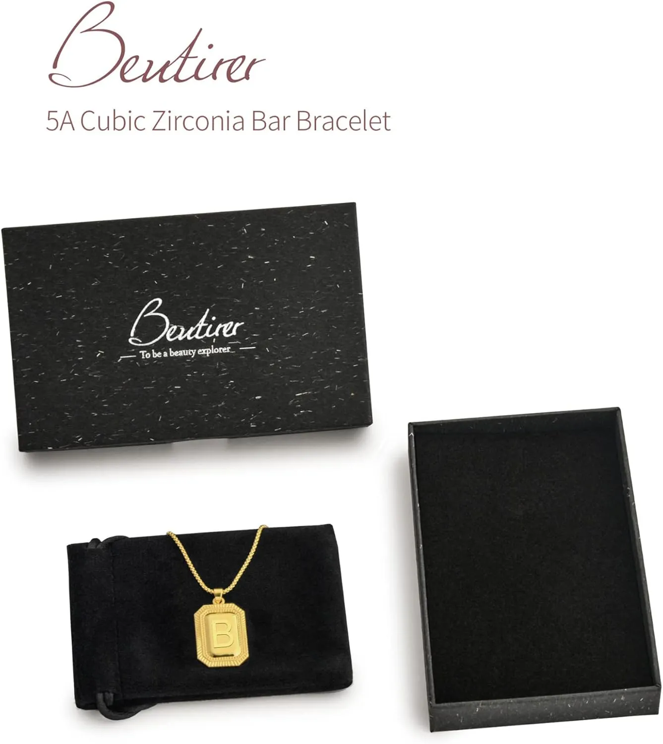 Beutirer 18K Gold Plated Initial Necklace for Men Women, A-Z 26 Alphabet Letter Personalized Name Necklaces, Square Double Side Engraved Pendants, Adjustable Size, Trendy Jewelry Gifts