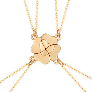 BFF Best Friend Four Leaf Clover Necklace Best Friend Sister 4 Pcs Gold Silver Heart Pendant Bestie Friendship Long Distance Necklace for Women Friends