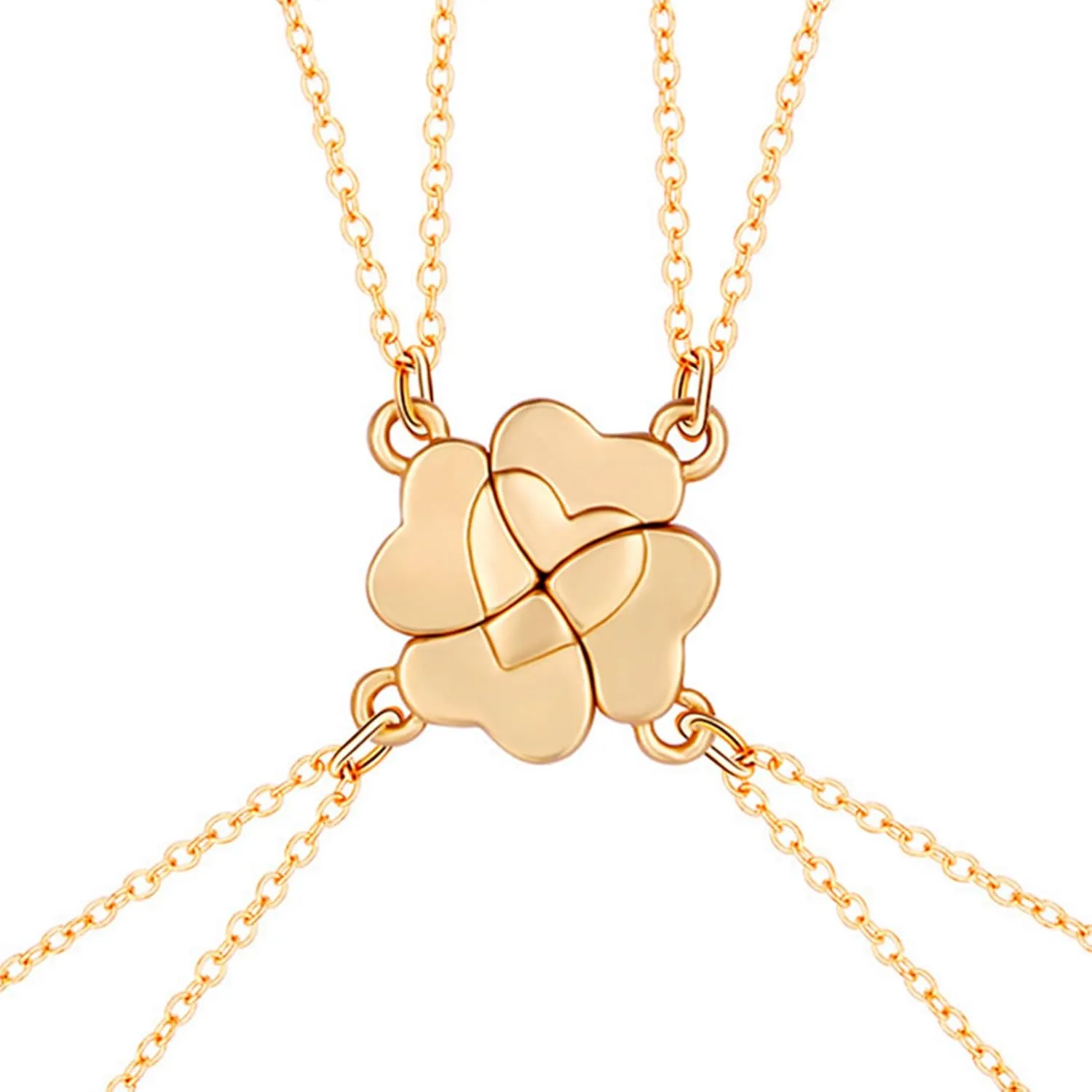 BFF Best Friend Four Leaf Clover Necklace Best Friend Sister 4 Pcs Gold Silver Heart Pendant Bestie Friendship Long Distance Necklace for Women Friends