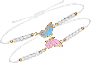 BFF Friendship Bracelets for 2, BFF Bracelet Adjustable Butterfly Matching Handmade Best Friend Bracelets