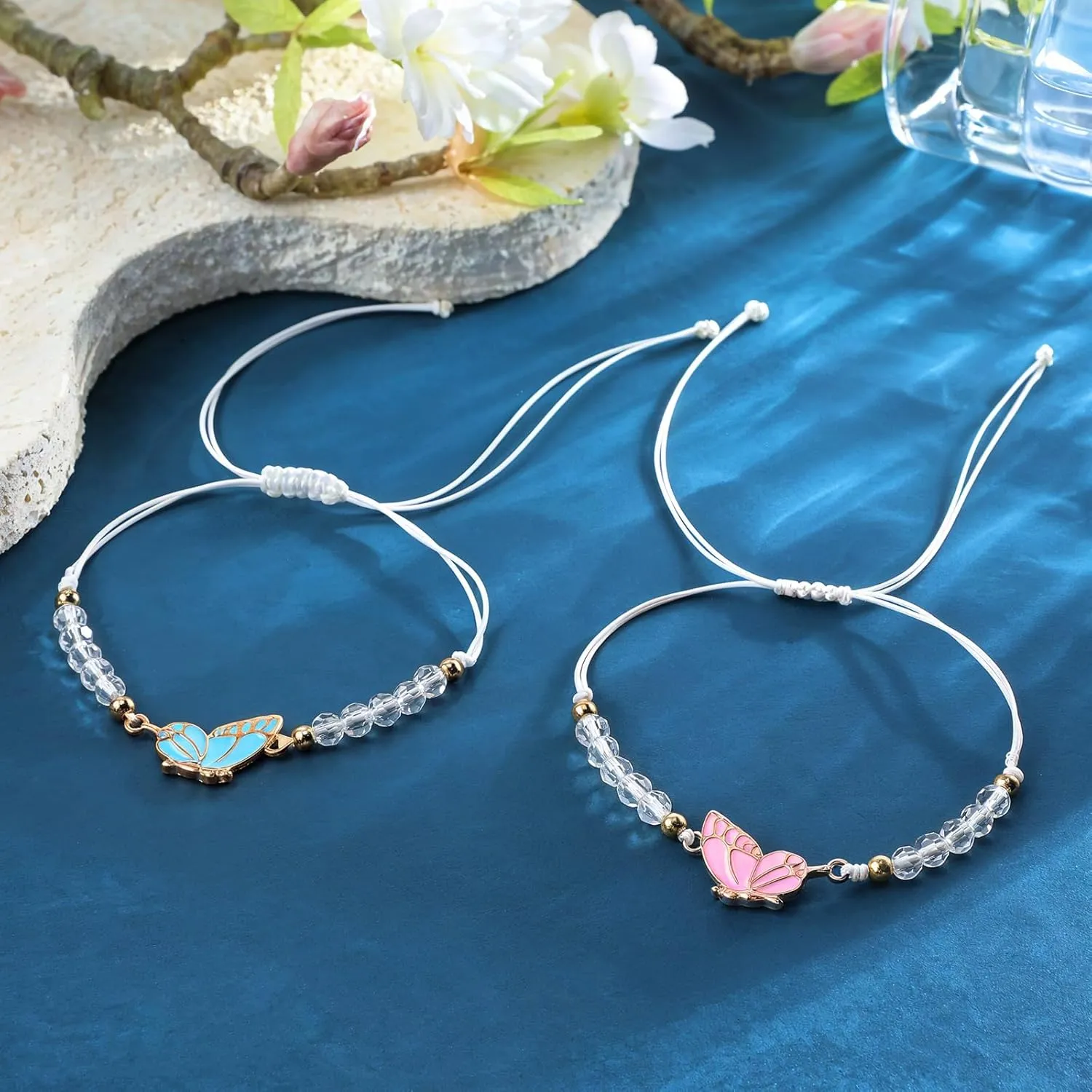 BFF Friendship Bracelets for 2, BFF Bracelet Adjustable Butterfly Matching Handmade Best Friend Bracelets