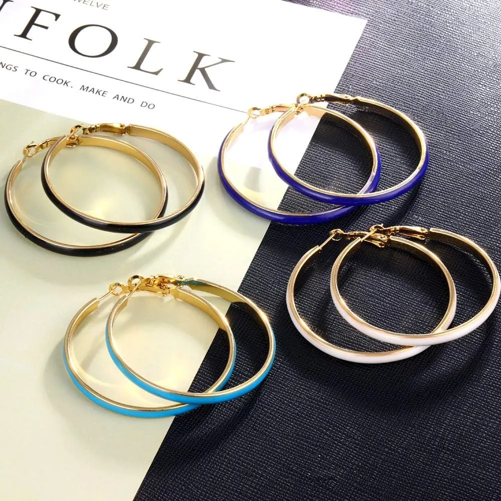 Big 5cm Circle Hoop Earring Multicolor Enamel Round Dangle Drop Earrings for Women Exaggerated Statement Jewelry