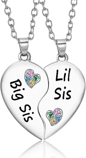 Big Lil Sis Necklaces Gift for 2 Girls Big Sister Gifts from Little Sister Matching Necklaces for Sisters Christmas Birthday Gifts for Best Friend Bestie BFF Necklace for 2 Twin Sisters