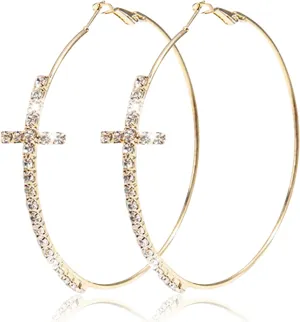 Big/Large Cross Hoop Earrings for Women Trendy 2025 Cross Earrings Rhinestone Sparkly Hoop Earrings Extra Large Hoops Earrings Exaggerated Prom Wedding Party Earrings Formal Jewelry for Women Dress