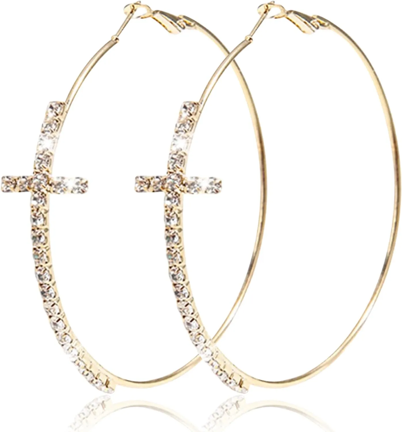 Big/Large Cross Hoop Earrings for Women Trendy 2025 Cross Earrings Rhinestone Sparkly Hoop Earrings Extra Large Hoops Earrings Exaggerated Prom Wedding Party Earrings Formal Jewelry for Women Dress