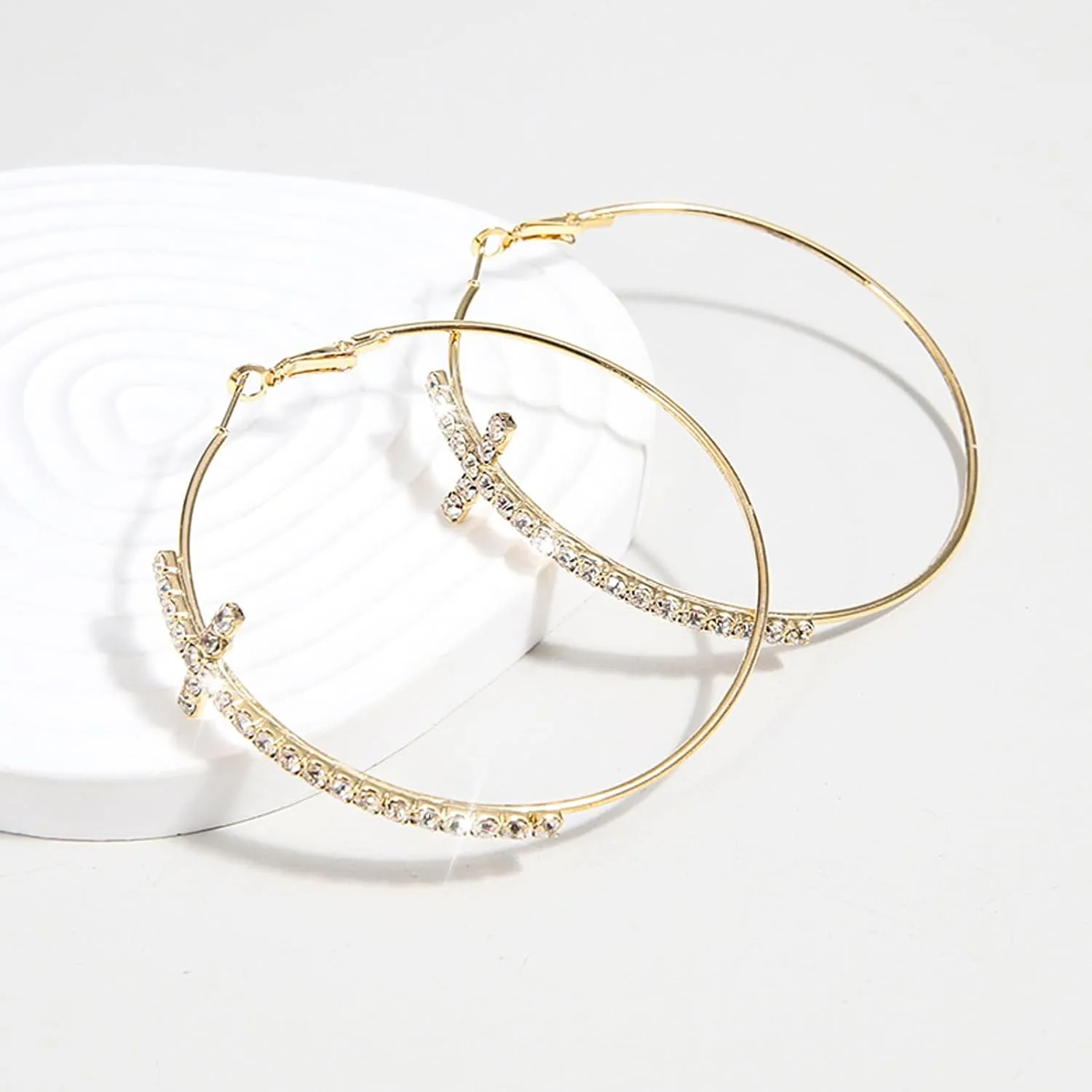 Big/Large Cross Hoop Earrings for Women Trendy 2025 Cross Earrings Rhinestone Sparkly Hoop Earrings Extra Large Hoops Earrings Exaggerated Prom Wedding Party Earrings Formal Jewelry for Women Dress