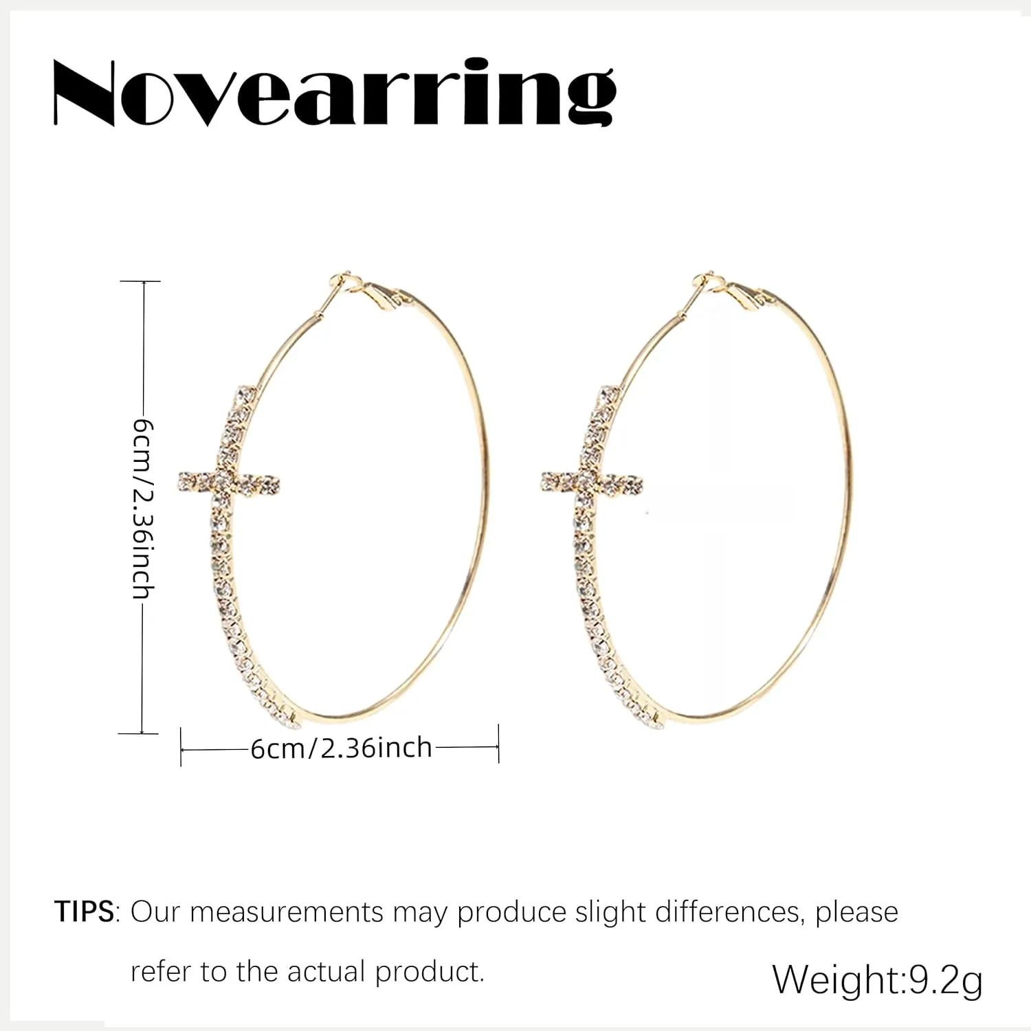 Big/Large Cross Hoop Earrings for Women Trendy 2025 Cross Earrings Rhinestone Sparkly Hoop Earrings Extra Large Hoops Earrings Exaggerated Prom Wedding Party Earrings Formal Jewelry for Women Dress