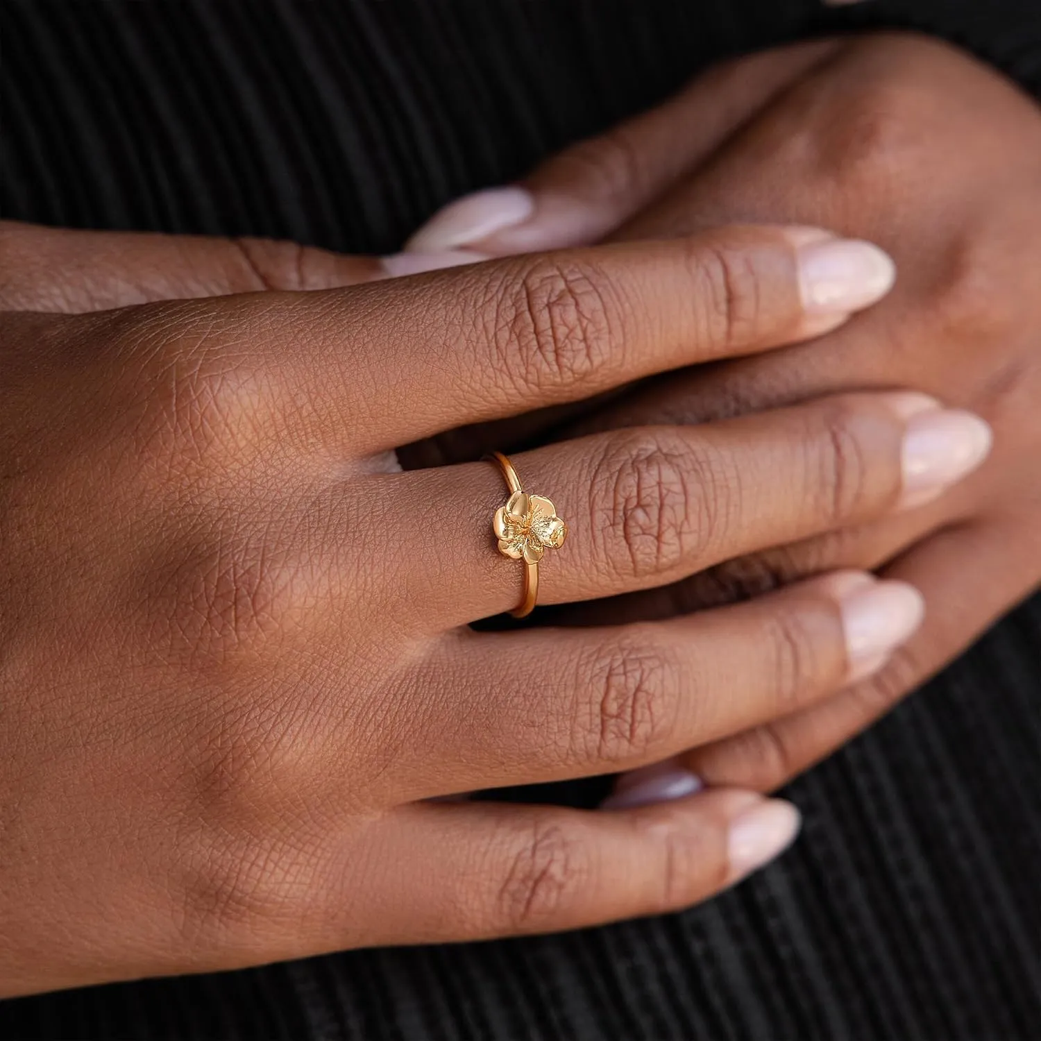 Birth Flower Ring for Women 14K Gold Plated Floral Minimalist Stackable Finger Jewelry Birthday Gifts