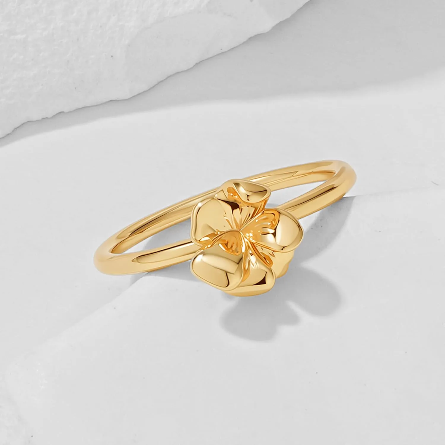 Birth Flower Ring for Women 14K Gold Plated Floral Minimalist Stackable Finger Jewelry Birthday Gifts