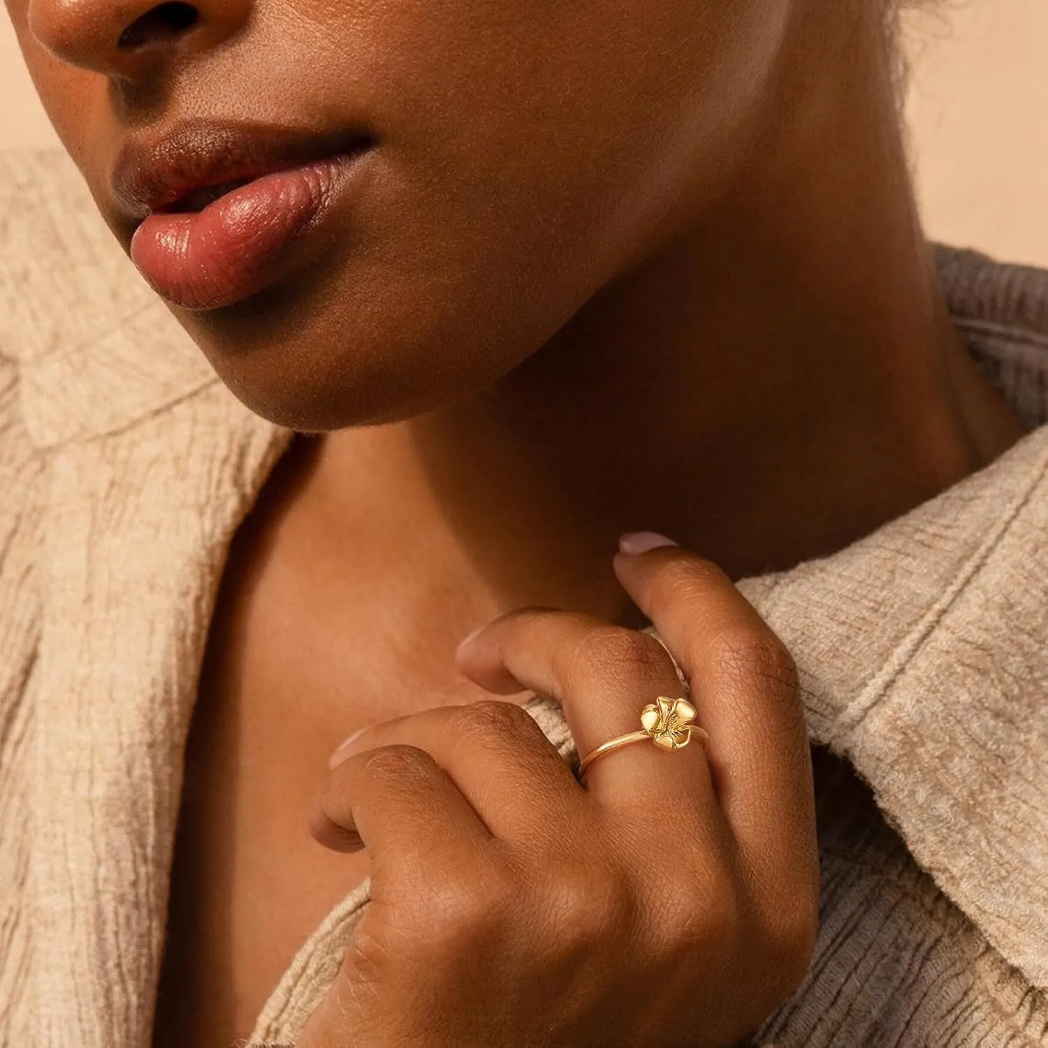 Birth Flower Ring for Women 14K Gold Plated Floral Minimalist Stackable Finger Jewelry Birthday Gifts