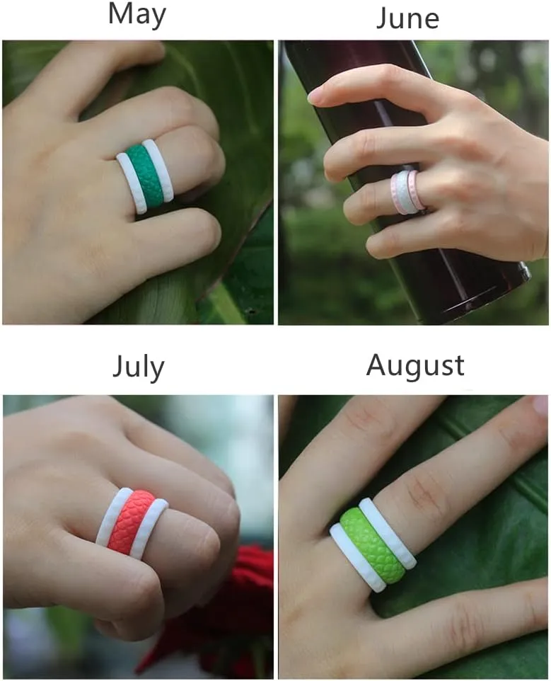 Birthstone Color Silicone Stacking Band Rings for Men Women Soft Flexible Expandable Rubber Knuckle Pinky Stackable Thin Rings Breathable Sports Gym Yoga Work Out Finger Rings Set Birthday Gifts