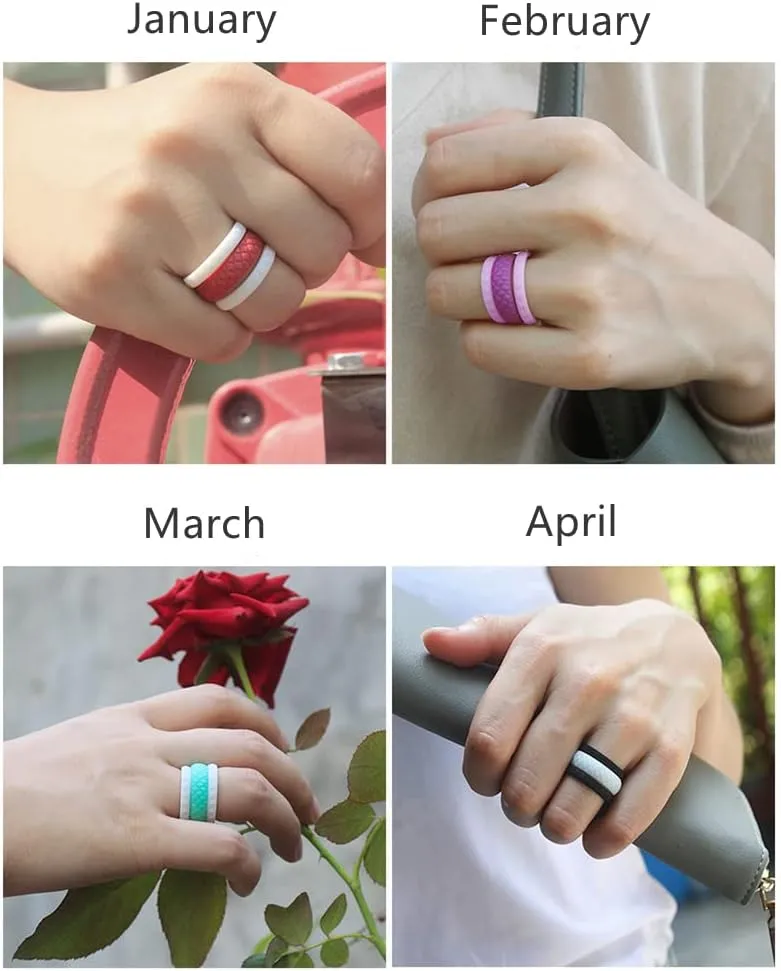 Birthstone Color Silicone Stacking Band Rings for Men Women Soft Flexible Expandable Rubber Knuckle Pinky Stackable Thin Rings Breathable Sports Gym Yoga Work Out Finger Rings Set Birthday Gifts