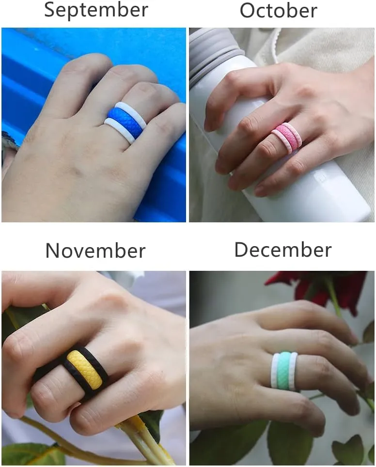 Birthstone Color Silicone Stacking Band Rings for Men Women Soft Flexible Expandable Rubber Knuckle Pinky Stackable Thin Rings Breathable Sports Gym Yoga Work Out Finger Rings Set Birthday Gifts