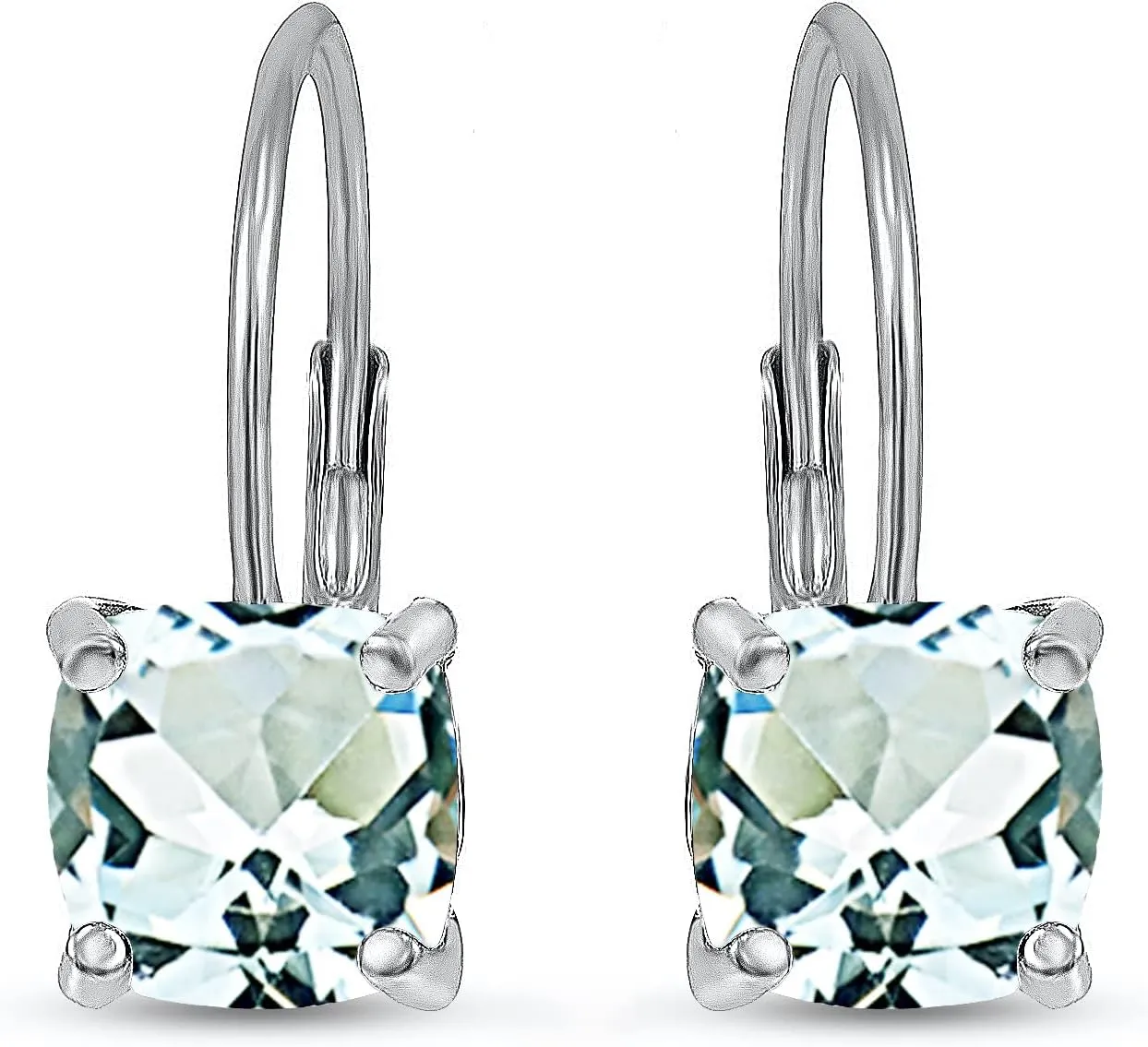 Birthstone Earrings for Women - 7mm Cushion Solitaire Leverback Drop Earrings, Genuine or Synthetic Gemstone, Dainty Sterling Silver or Gold Flash Silver