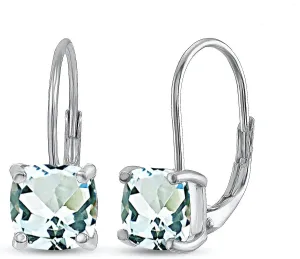 Birthstone Earrings for Women - 7mm Cushion Solitaire Leverback Drop Earrings, Genuine or Synthetic Gemstone, Dainty Sterling Silver or Gold Flash Silver