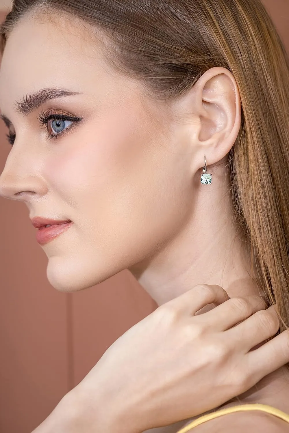 Birthstone Earrings for Women - 7mm Cushion Solitaire Leverback Drop Earrings, Genuine or Synthetic Gemstone, Dainty Sterling Silver or Gold Flash Silver