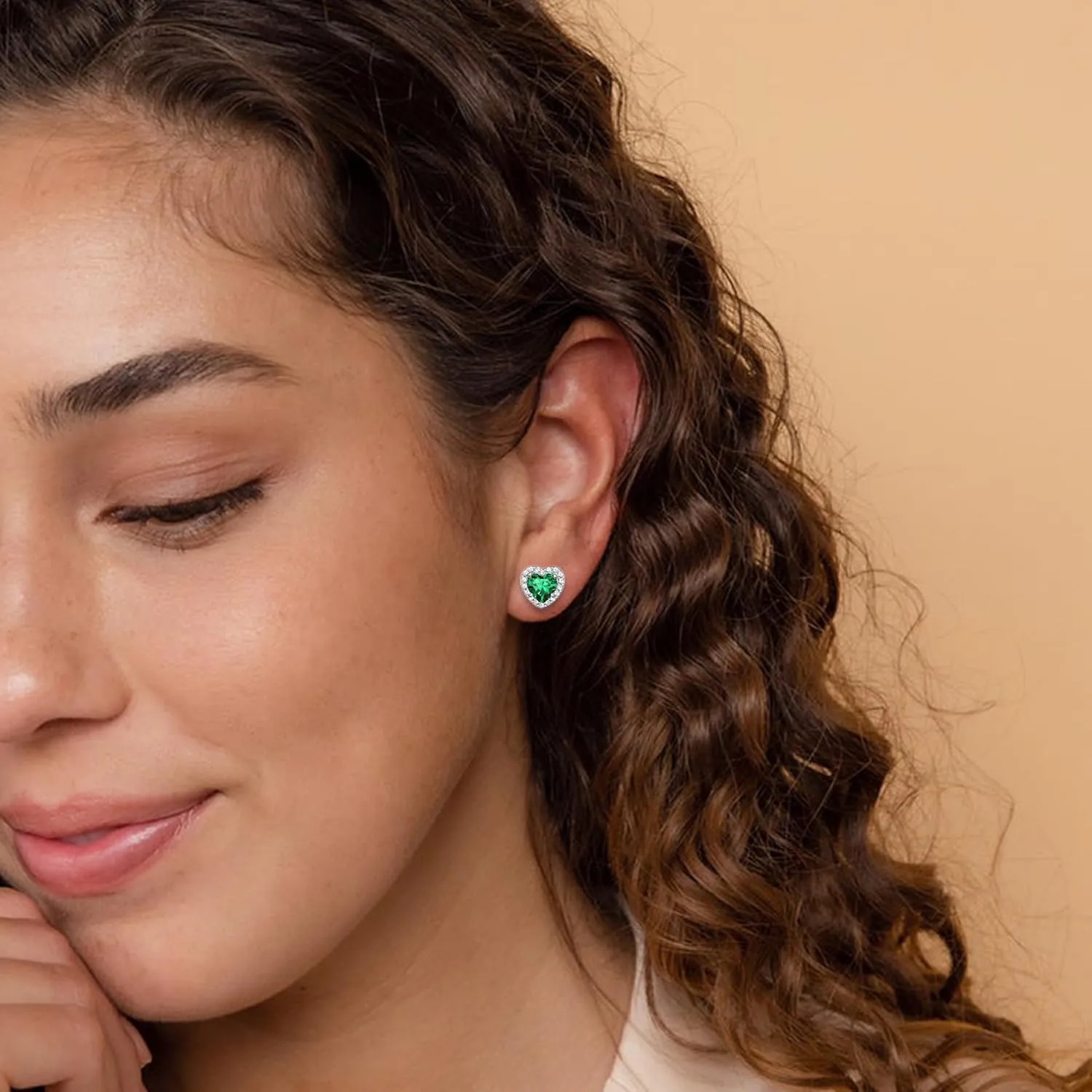Birthstone Earrings for Women Wife Mom Grandma, S925 Sterling Silver Earrings Jewelry Heart Birthstone Stud Earrings with Cubic Zirconia, Anniversary Birthday Gifts
