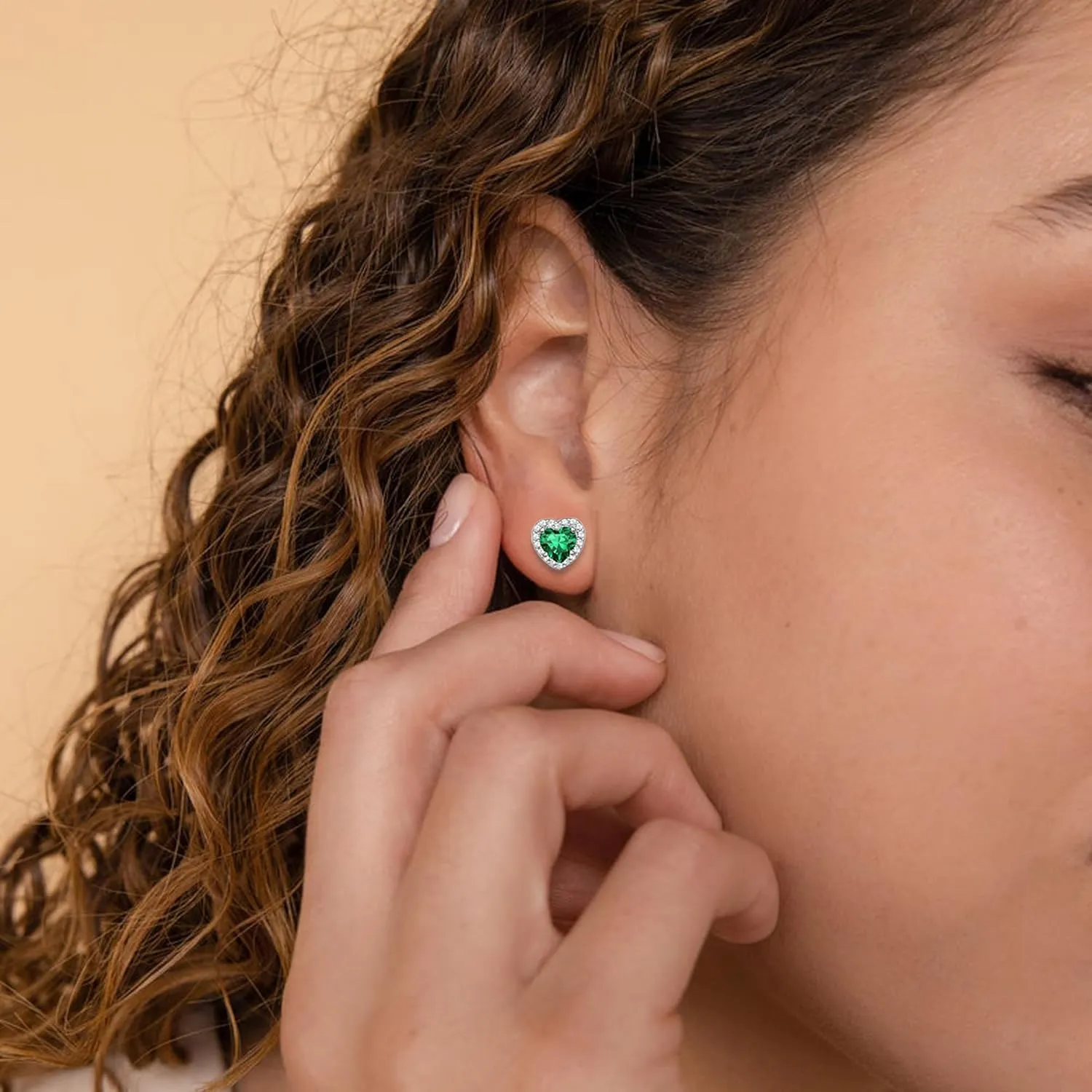 Birthstone Earrings for Women Wife Mom Grandma, S925 Sterling Silver Earrings Jewelry Heart Birthstone Stud Earrings with Cubic Zirconia, Anniversary Birthday Gifts