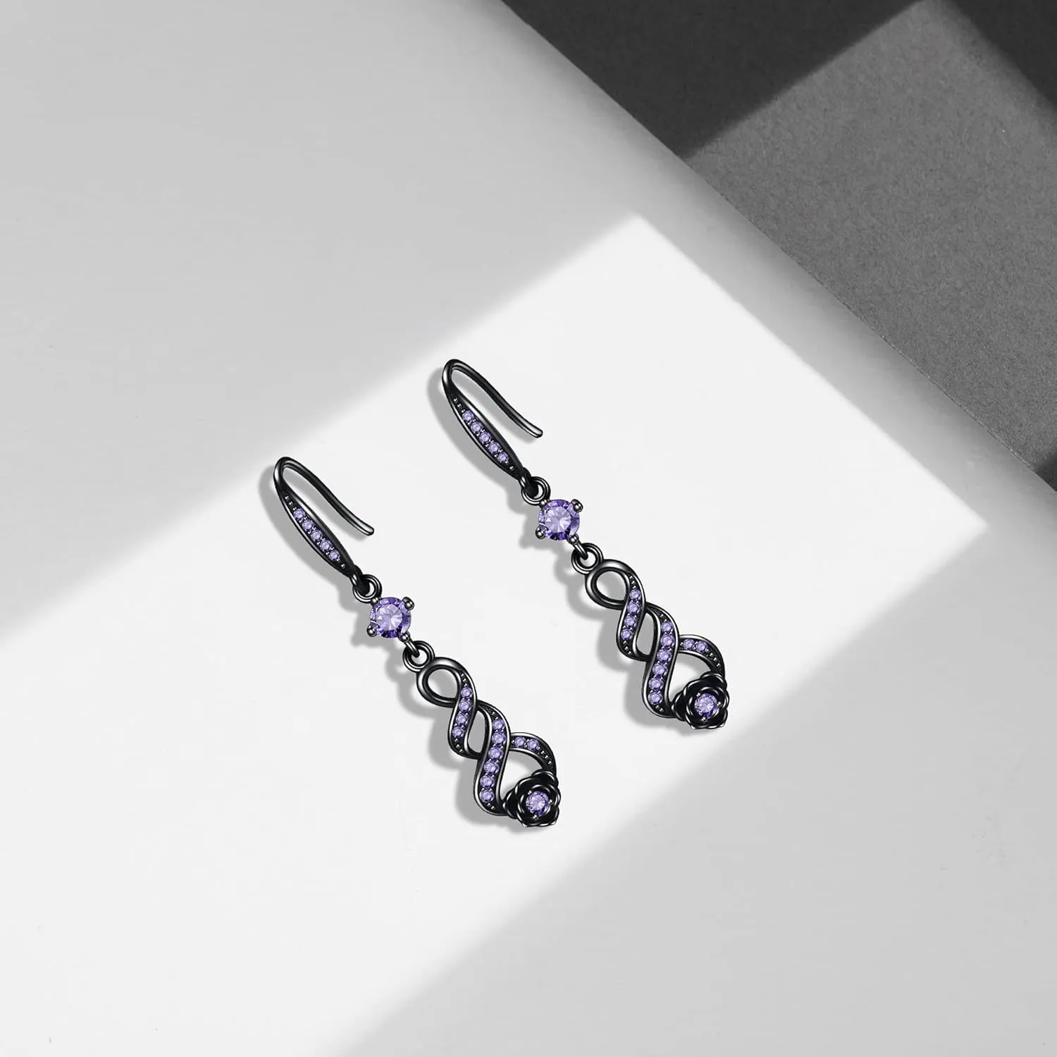 Black Rose Infinity Dangle Earrings - Sterling Silver Jewelry Gifts for Women