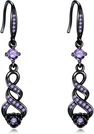 Black Rose Infinity Dangle Earrings - Sterling Silver Jewelry Gifts for Women