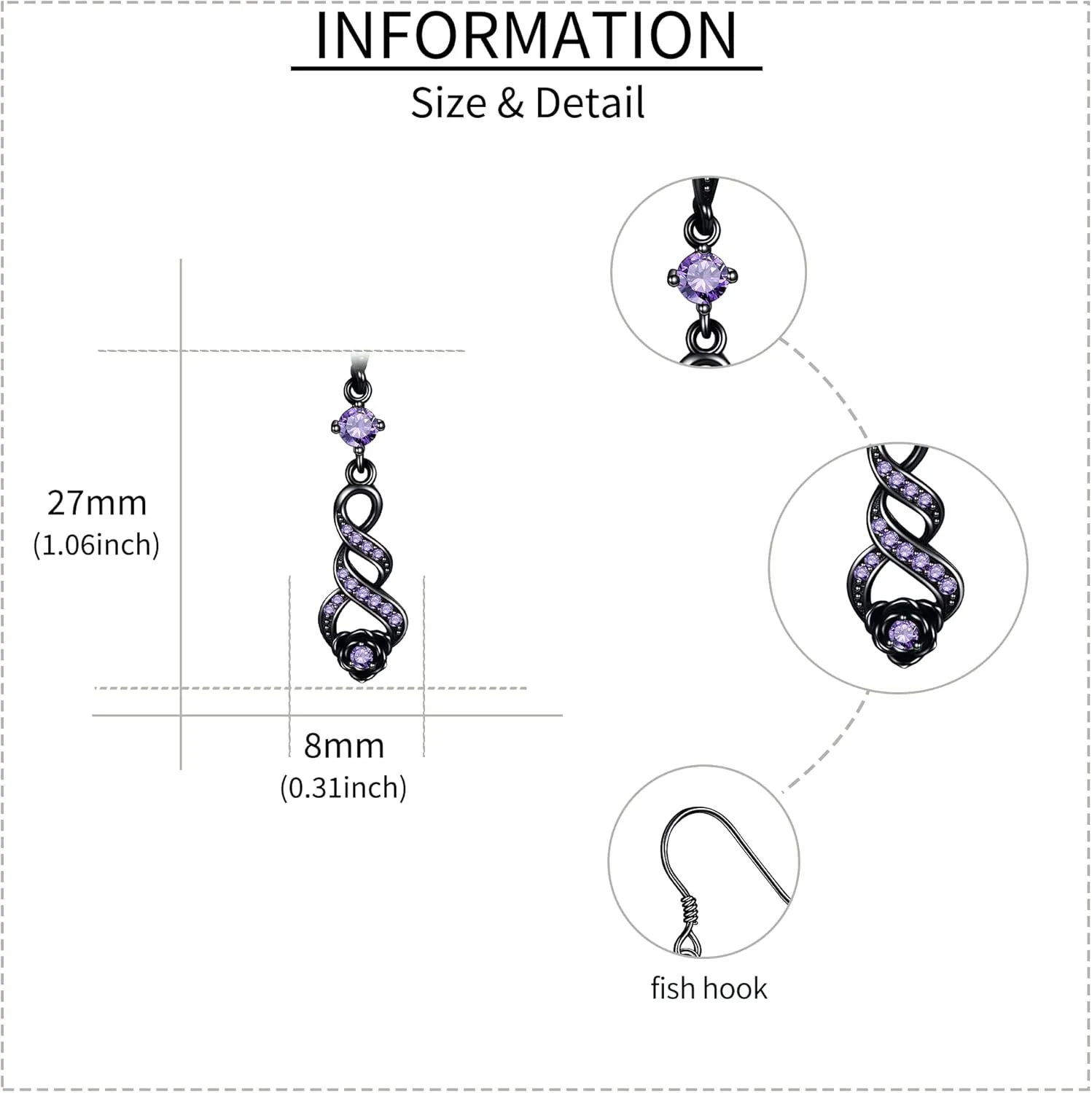 Black Rose Infinity Dangle Earrings - Sterling Silver Jewelry Gifts for Women