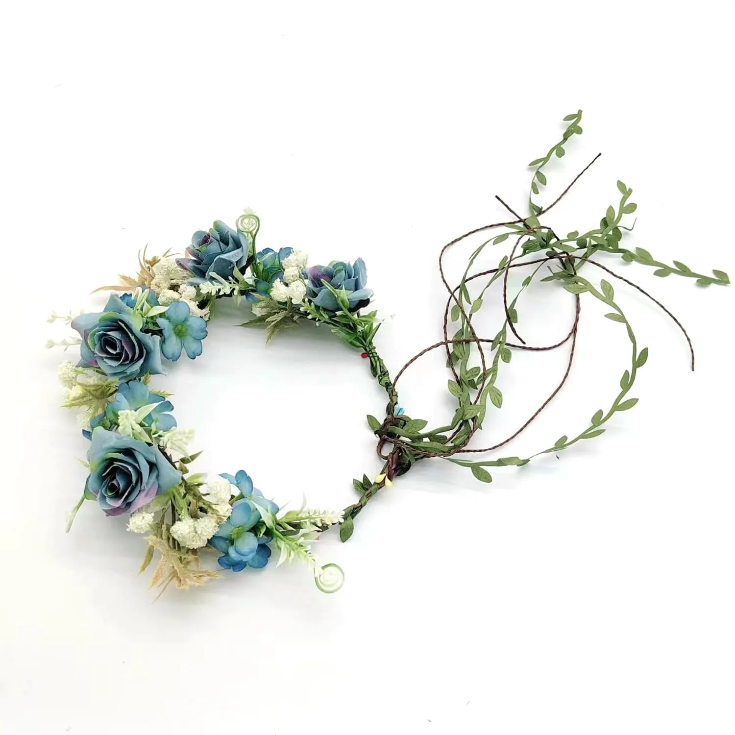 Blue Flower Crown Hair Wreath Headband Floral Rattan Headband Adjustable Bridal Flower Garland Headband For Summer Sunflower Hair Accessories