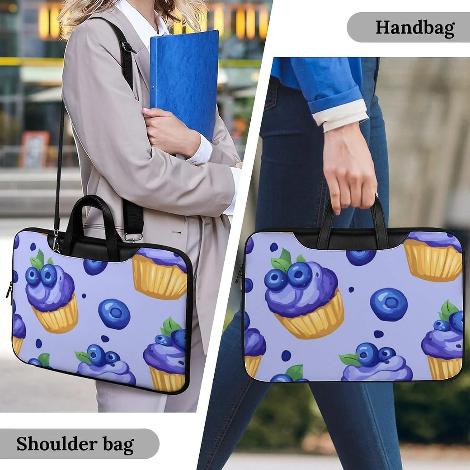 Blueberry Muffin Cupcakes Leather Bag Laptop Case Slim Water Resistant Computer Bags with Handle Briefcase for Work