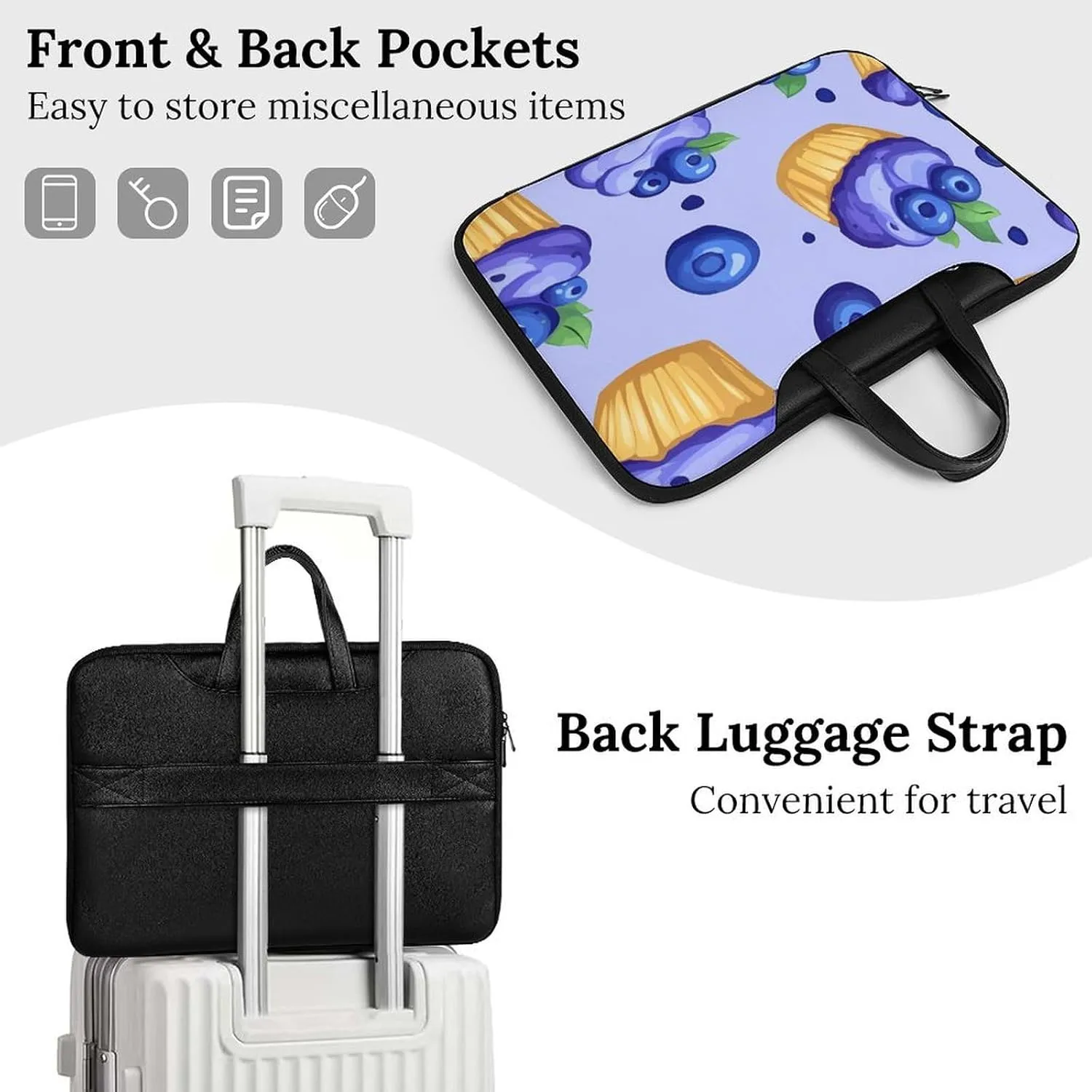 Blueberry Muffin Cupcakes Leather Bag Laptop Case Slim Water Resistant Computer Bags with Handle Briefcase for Work