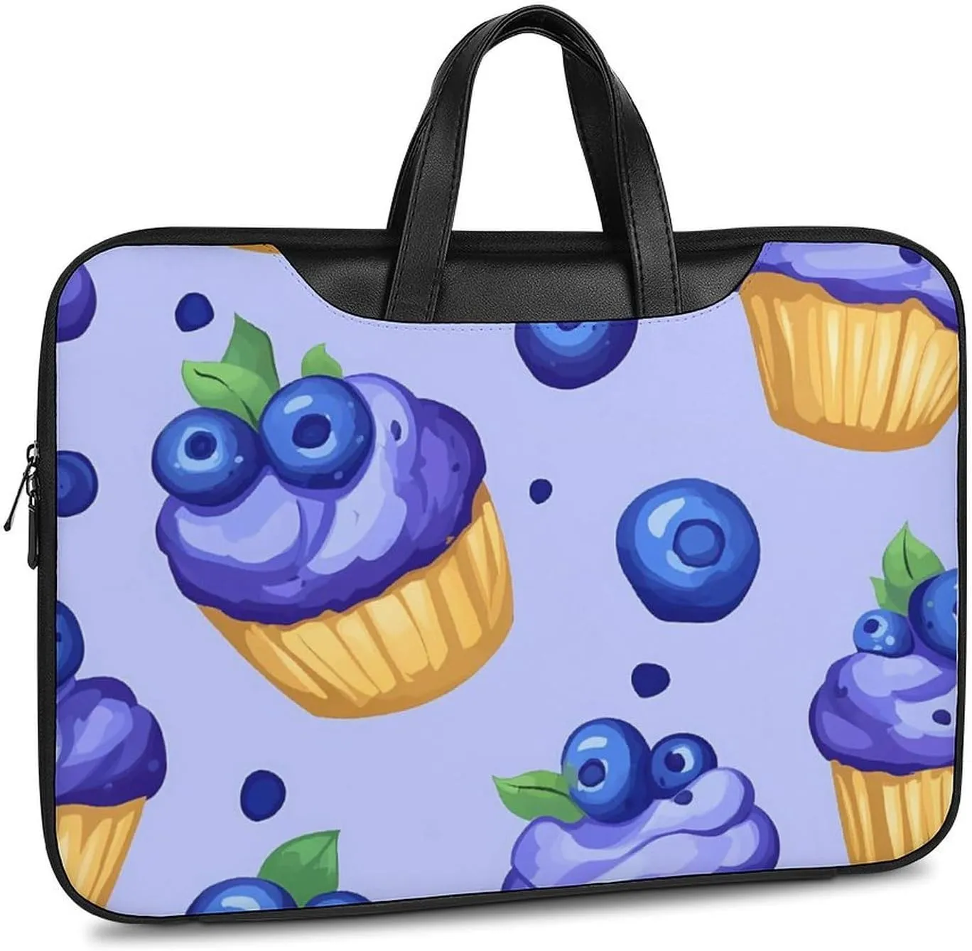 Blueberry Muffin Cupcakes Leather Bag Laptop Case Slim Water Resistant Computer Bags with Handle Briefcase for Work