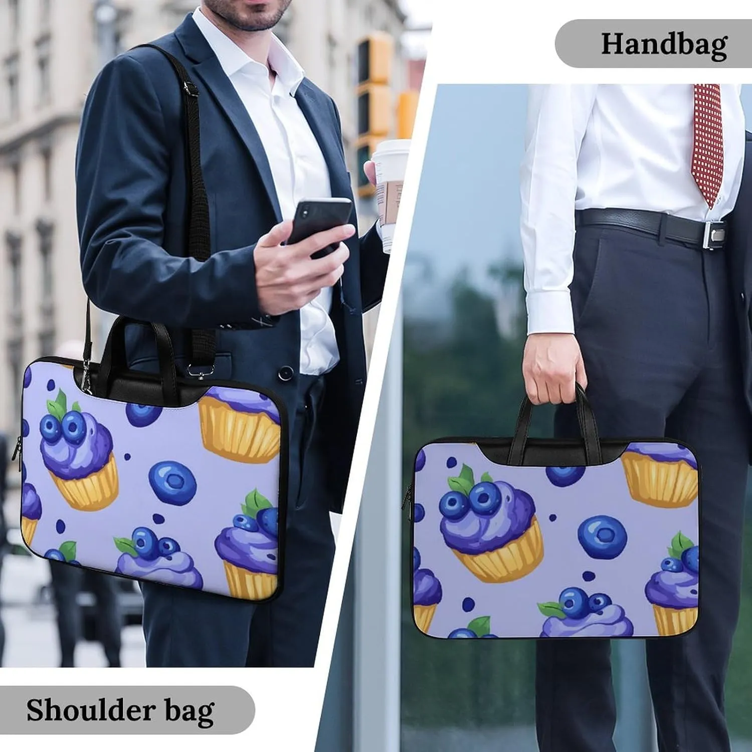 Blueberry Muffin Cupcakes Leather Bag Laptop Case Slim Water Resistant Computer Bags with Handle Briefcase for Work