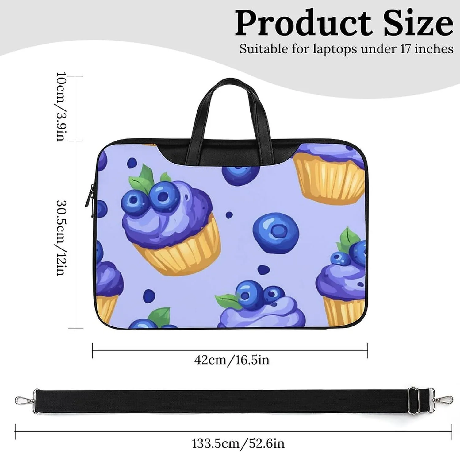 Blueberry Muffin Cupcakes Leather Bag Laptop Case Slim Water Resistant Computer Bags with Handle Briefcase for Work