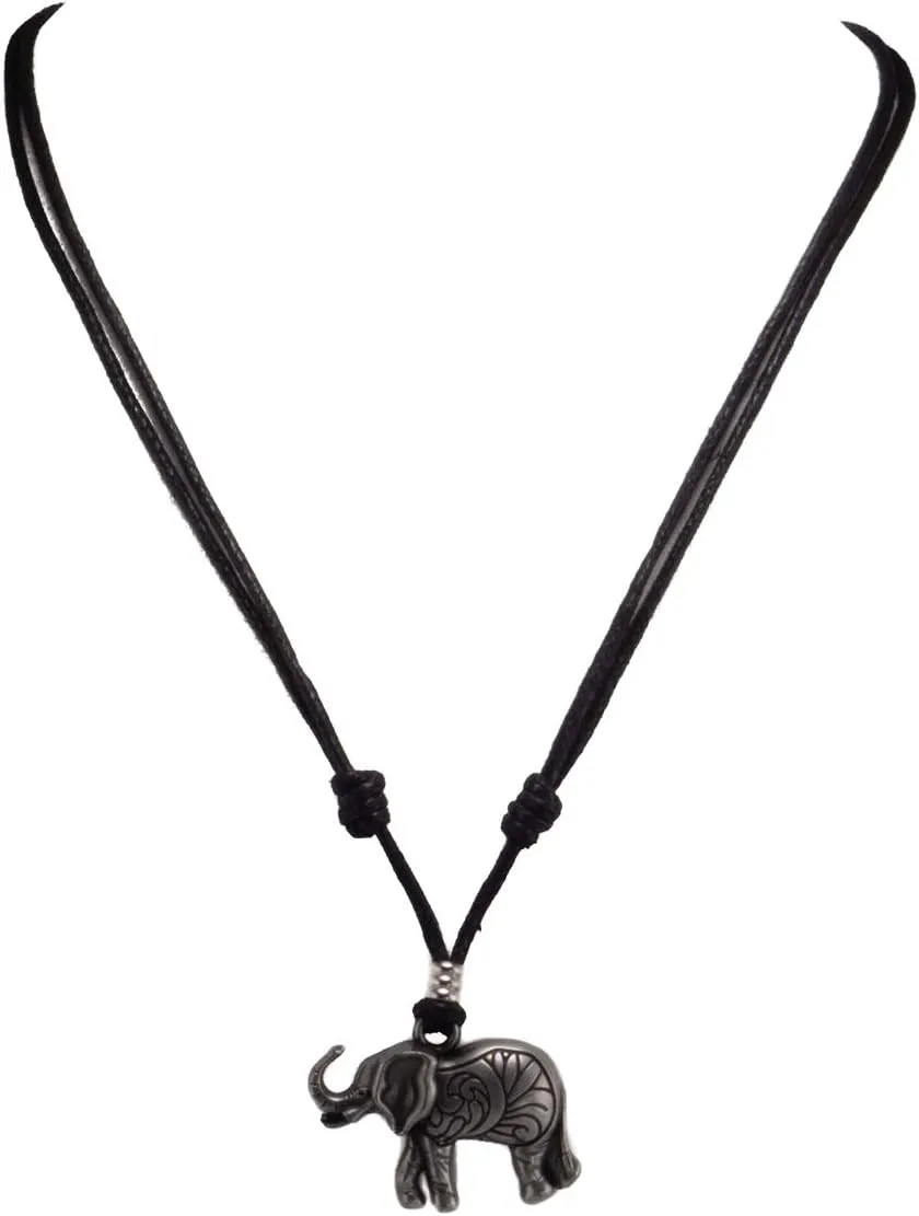BlueRica Elephant on Adjustable Black Cord Necklace