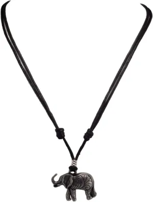 BlueRica Elephant on Adjustable Black Cord Necklace