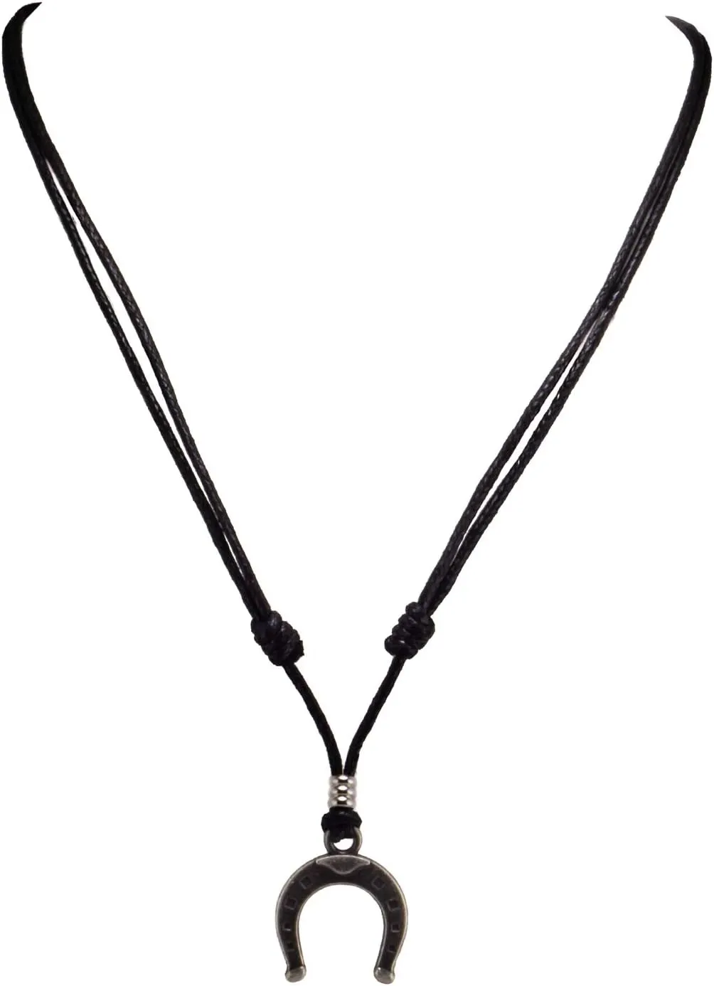 BlueRica Horseshoe on Adjustable Black Cord Necklace (Old Silver Finish)