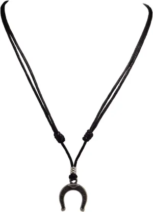 BlueRica Horseshoe on Adjustable Black Cord Necklace (Old Silver Finish)