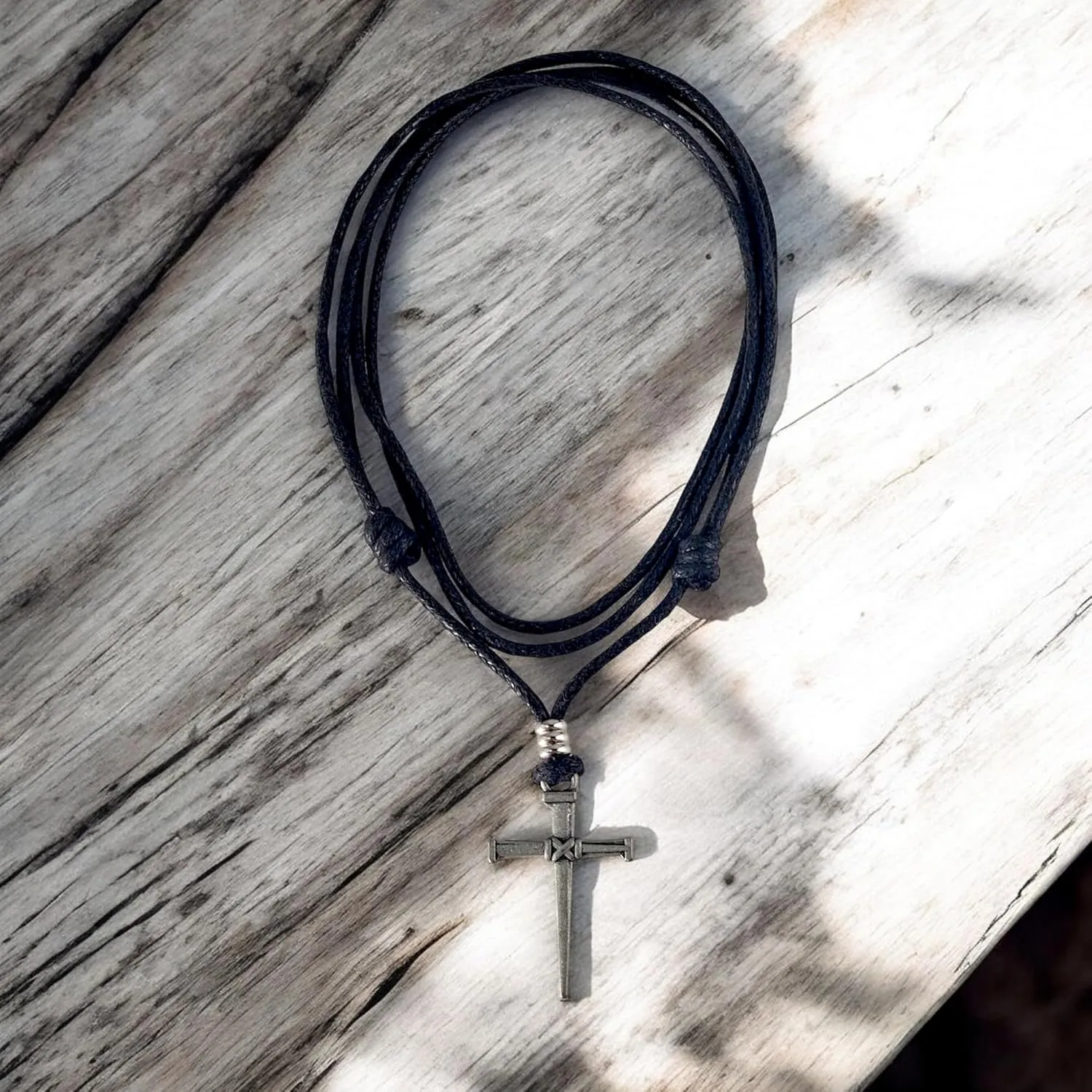 BlueRica Nail & Cross on Adjustable Cord Necklace