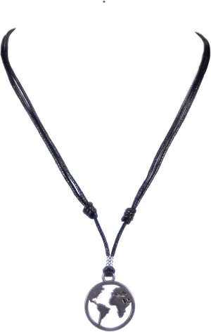 BlueRica Planet Earth Pendant on Adjustable Cord Necklace