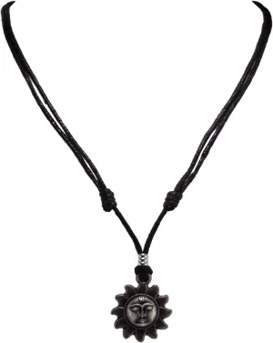 BlueRica Sun on Adjustable Black Cord Necklace
